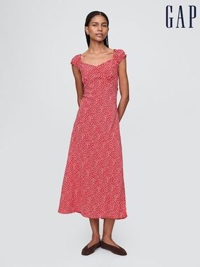 GAP Red Floral Smocked Midi Dress | Cottagecore Summer Dress | XL